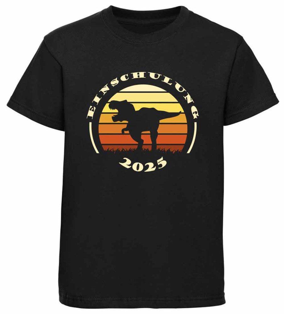Bedrucktes Kinder T-Shirt Dino brüllendem T-Rex mit Schultasche i41